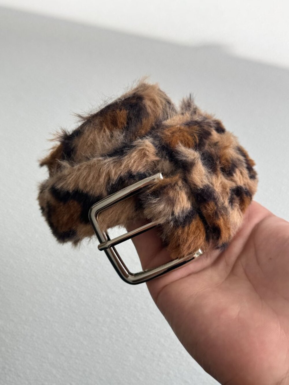 Brown Cheetah Faux Fur Eyelet Belt